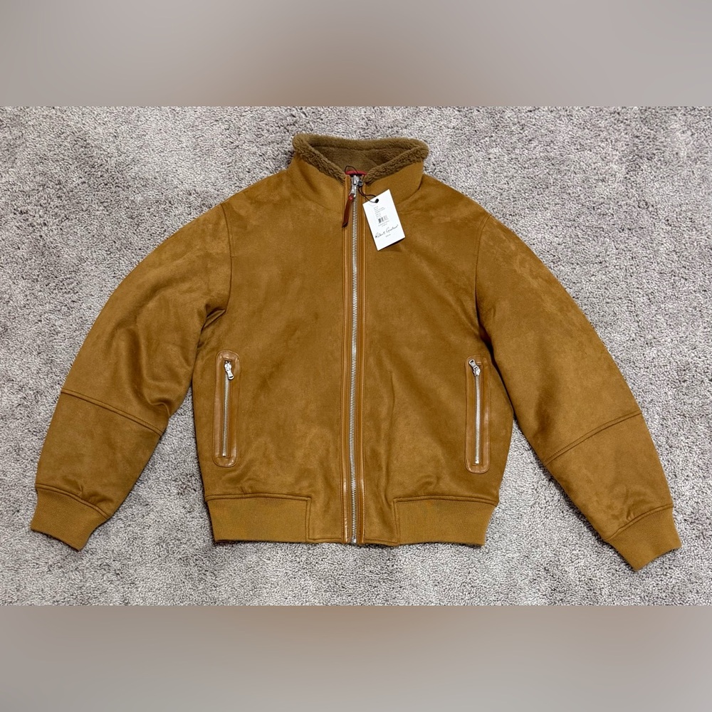 Robert Graham Mens Vegan Suede Faux Fur Collar Bomber Lined Jacket Mens Size‎ M